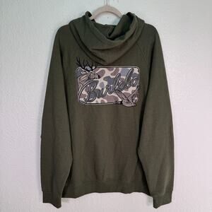 Burlebo Hoodie Mens Large Duck Camo Logo Graphic Soft Sweater Green Hunt NEW